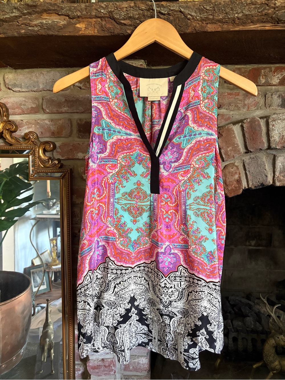 Vanessa Virginia x Anthropologie Finn SILK Top Boho Paisley Resort Cottagecore